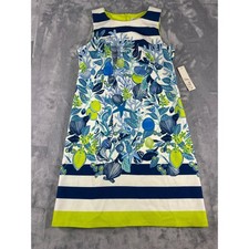 Eliza J Coastal Shell Lemon Stripe Shift Dress Navy Lime EJ4M2985 Size 4 NWT
