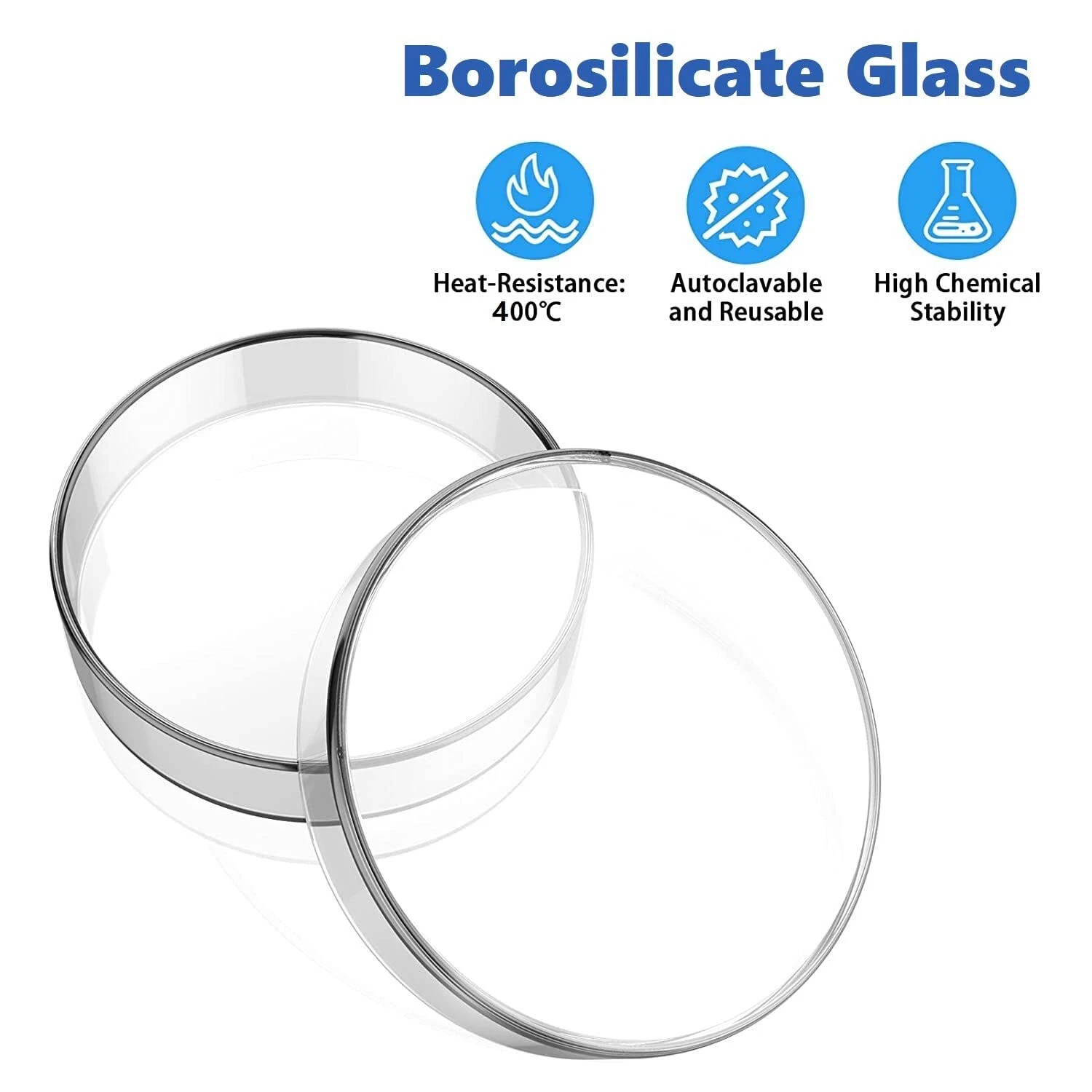 10Pcs 60mm Glass Petri Dishes with Lids Autoclavable Lab Petri Plates Reusable