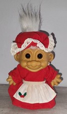Vtg 90s Russ Mrs Claus Christmas 8" Tall Troll Doll Red Dress  Hat w White Hair