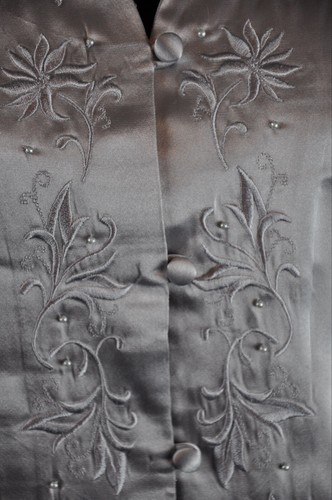 Laura Scott Women’s 18 Gray Silver Shimmer Floral Embroidery Long Sleeve Shirt - Picture 6 of 8