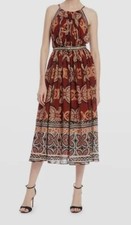 $660 Badgley Mischka Womens Brown Printed Belted Halter Midi A-Line Dress Size 2