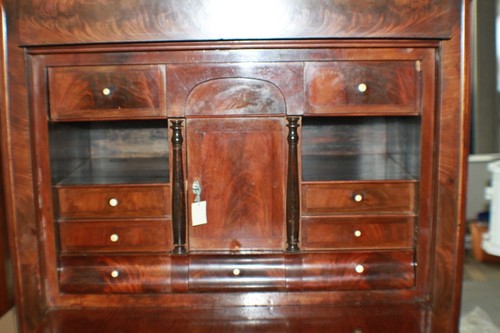 Antiker Schreibschrank Louis Philippe um 1870 Massivholz mit Wurzelfurnier - Bild 14 von 24