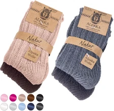 BRUBAKER 4 Pairs of Alpaca Kids Socks 100% Alpaca Wool Socks for Boys and Girls