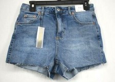 Topshop Womens Premium Denim Mom Shorts Zip Fly Button Five Pocket Hem Cotton 6