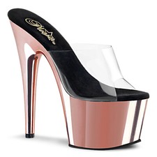 PLEASER ADORE-701 7" Heel Rose Gold Chrome Platform Slide In Clear Women Shoes