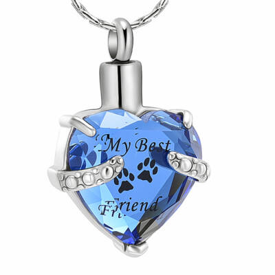 ?My Best Friend Crystal Heart Urn Pendant Cremation Jewelry for Ashes Necklace