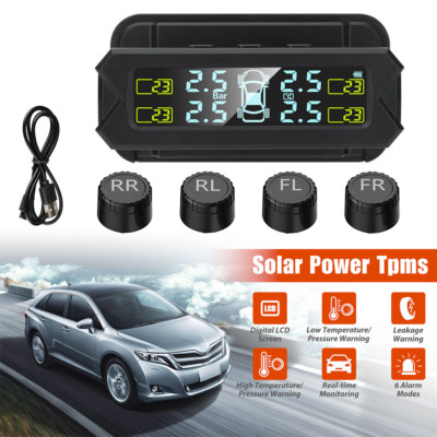Wireless Solar TPMS LCD Car Tire Pressure Monitoring System 4 External Sensors