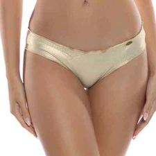 Luli Fama Womens Gold Cosita Buena Ruched Full Bikini Bottoms L19441 Size Small