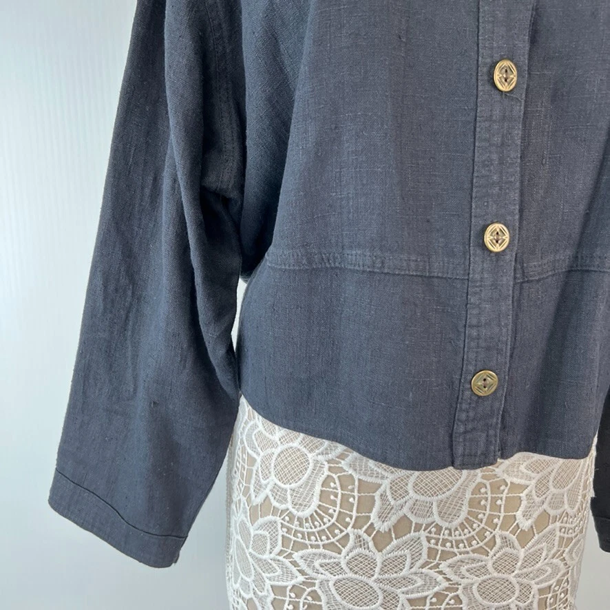 Chaqueta De Colección Studio Ease Mujer 20 W Plus Lino Abotonado Retro Abrigo EE. UU. Ex Foto 3 de 4