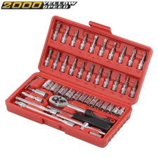 46PCS 1/4" Ratchet Wrench Combination Socket Tool Set Kit Auto Car Repair Tool