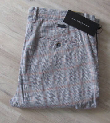 ALBERTO ROB-J LINEN GLENCHECK HOSE W 36/32 blau kariert Col. 088 *NEU* 129,95 