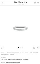 De Beers Classic Half Eternity Band In Platinum Size 6 UK L 1/2 RRP £2325