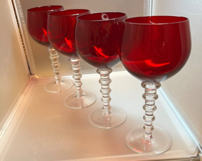 Rare Home Essentials Imperial Ruby Water/Wine Goblets 7-5/8'' Tall Set of 4