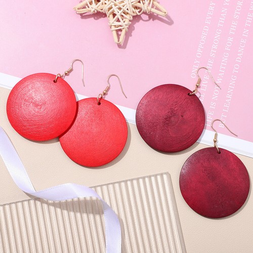 4 Pair Geometric Round Wooden Earrings Drop Earrings Wooden Hook Earrings - Picture 10 of 11