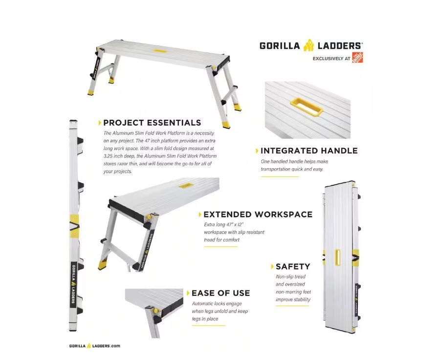 Gorilla Ladders Platform 4' x 12" x 20" 300Lb Load Capacity Aluminum