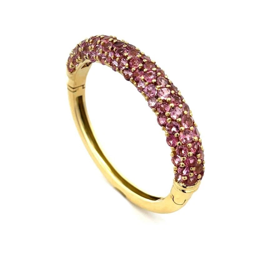 Brazalete Morganita Oro 18k Rosa Medio Círculo Bisagras Cúpula Foto 2 de 4