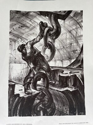 Lili Réthi, Arbeiter an großer Kette, aus Serie ''Germinal   Lithography 1921