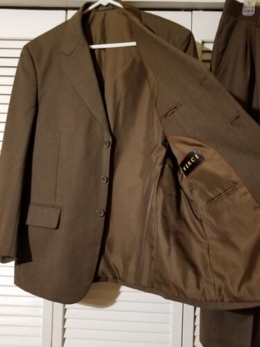 Vinci Men's 38S Jacket 32x24.5 Pants Suit Brown Polyester Rayon 2-Piece - Picture 3 of 13