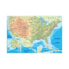 United States Map Physical Poster Canvas Print  Wall Decor 36x24 Living Room