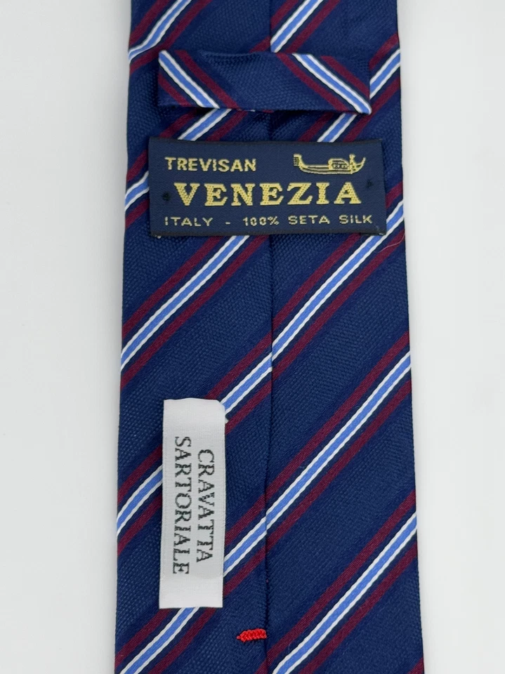 Corbata de seda - Rayas azul oscuro y borgoña Foto 2 de 3