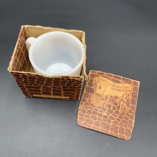 VTG Churchill Horse And Buggy Days Shaving Mug White Milk Glass Original Box - Picture 6 of 7