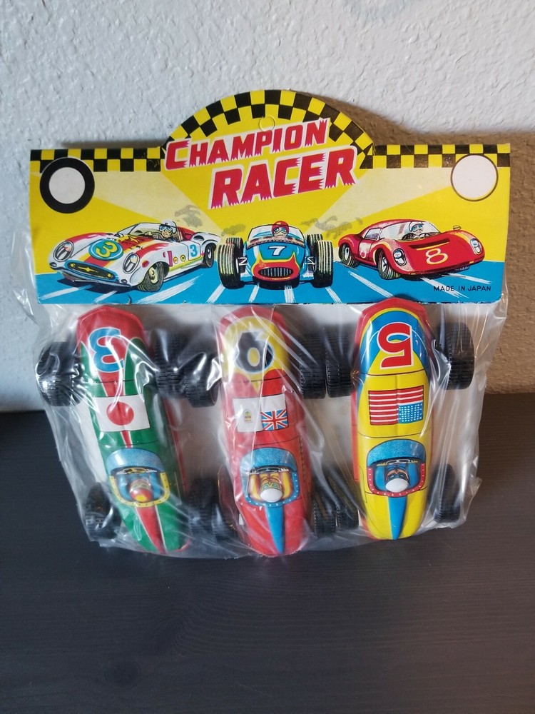 Rare Sealed Vintage Tin Racing Cars Made in Japan.