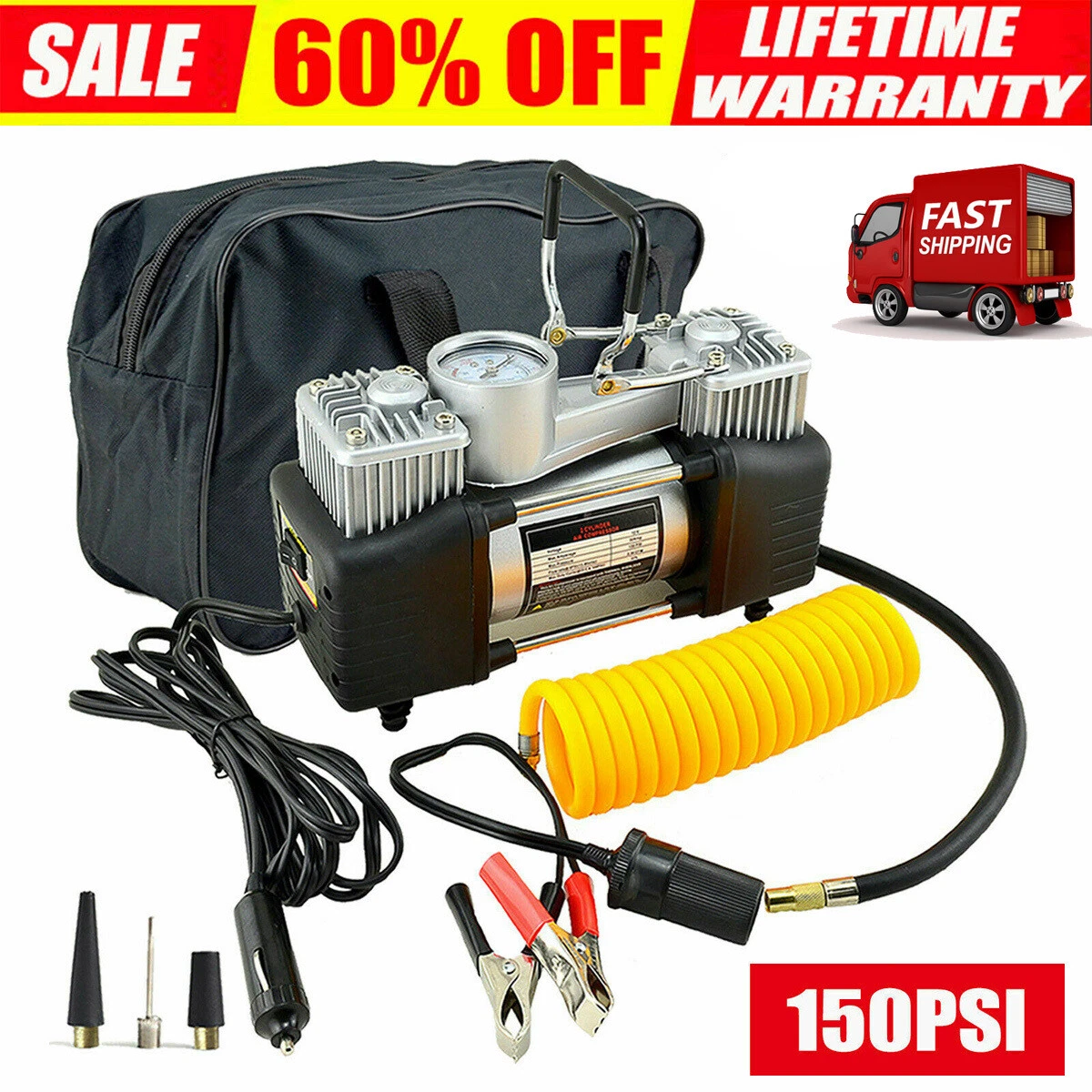 Portable Heavy Duty 12Volt Electric Air Compressor Car Tyre Inflator Pump  150PSI