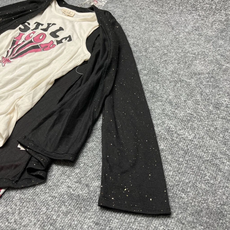 Conjunto de 3 piezas de camiseta sin mangas cárdigan pantalones niñas XL blanco negro elástico nuevo Foto 3 de 4