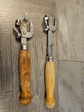 Lot Of 2 A&J Vintage MADE In USA CAN OPENER Wooden HANDLE Tool Kitchen