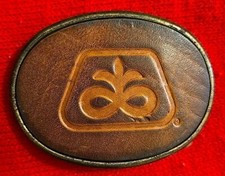 Vtg Pioneer Seed Leather Faced Belt Buckle El Cid Logo