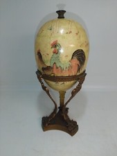 ANCIENNE DECORATION OEUF AVEC COQ ET POULE PEINT