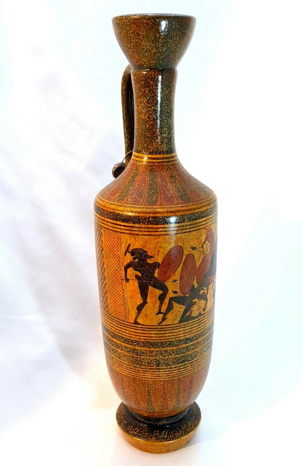 Vintage reproduction of Ancient Lekythos Greek Warrior Terracotta Vessel - Image 3 of 4