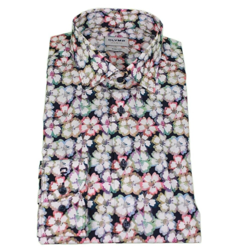 Olymp Level Five Men's Business Shirt Colorful Floral Pattern 205154 87 Coral