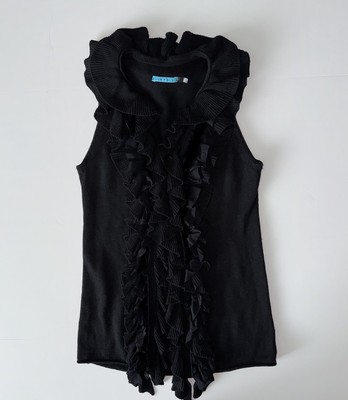 Alice Olivia Rabbit Fur Ruffle Knit Open Front Cardigan Vest Duster Size  Small