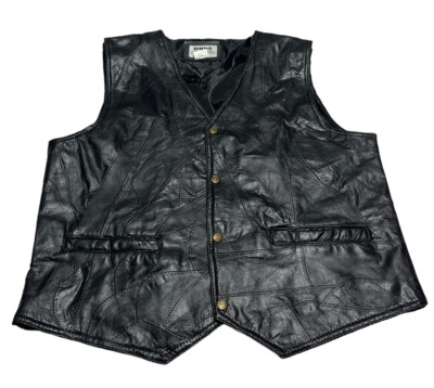 Duke Haband Black Leather Patchwork Biker Motorcycle Vest Size large