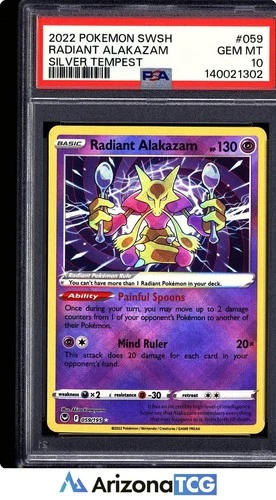 Pokemon 2022 Radiant Alakazam 059/195 Silver Tempest GEM MINT PSA 10