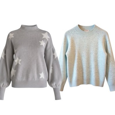 2 Sweater Bundle - ANN TAYLOR Gray w/Stars + Soft Blue BARTOLINI Alpaca Wool  S