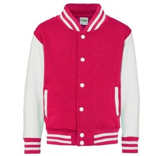 AWDis Kids Varsity Jacket JH043J Contrast Sleeve Cotton Fleece 3–13 Yrs