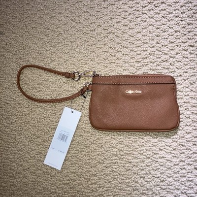 Calvin Klein Caramel Clutch Wristlet with Zip Closure and Wrist Strap
