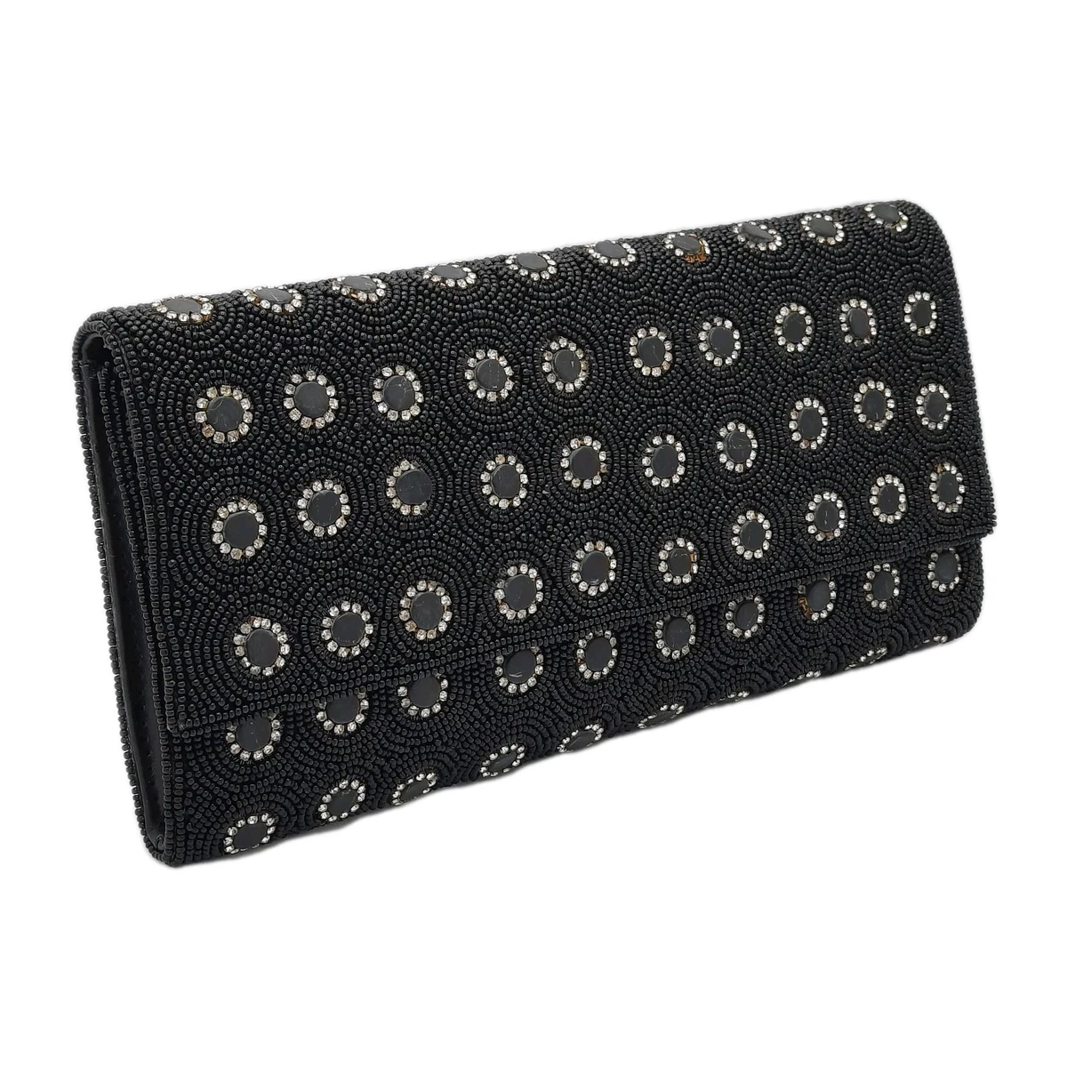 Pochette De Soirée Deepa Gurnani - Motif Floral Et Serpent Noir/or - Rare - Neuf Avec étiquette NOS