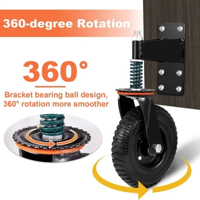 NTUD 8" Gate Wheels Heavy Duty Spring-Loaded Gate Caster For Metal Tube Gate & Wooden