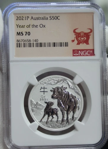 2021 P Australia 50c 1/2 oz. Silver Year of the Ox NGC MS70