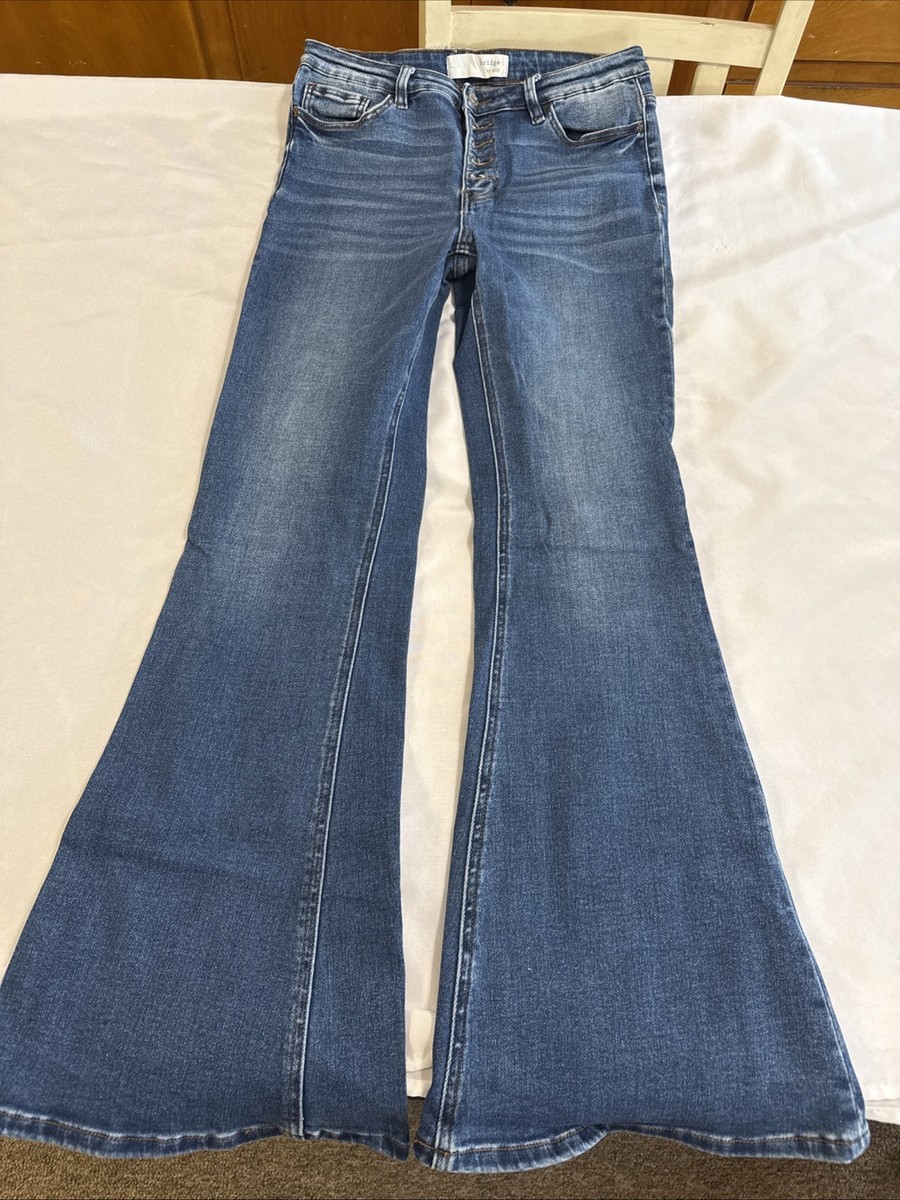 Bridge By Gly Womens Jeans High Rise Super Flare Whiskered Size 30