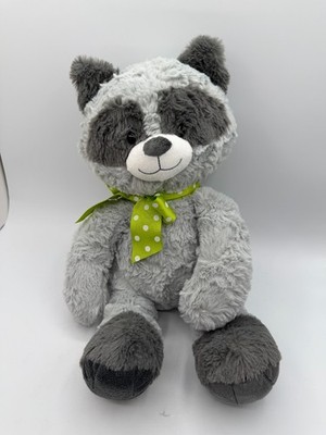 Animal Adventure Raccoon 17'' Gray Plush Green Polka Dot Bow Tush Tag Cut Off