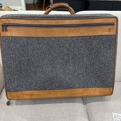 Vintage Hartmann Blue & Gray Tweed and Leather Suitcase 24 in No Key