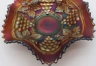 Northwood Carnival Glass Grape and Cable Ruffled Bowl 7.5 " Amethyst Purple