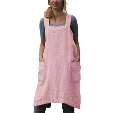 Cotton Linen Apron Cross Back Apron for Women with Pockets Pinafore Dress for Ba