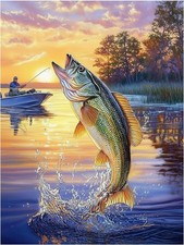 Tile Mural Bass Fishing Lake Sunset Fisherman Kitchen Bathroom Wall Backsplash