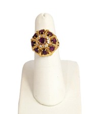 14K Gold Diamond and Natural Ruby Ring, Size 5