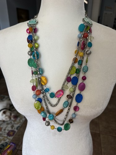Erica Lyons Silver-Tone Multicolor Layered Necklace Mardi Gras Colorful